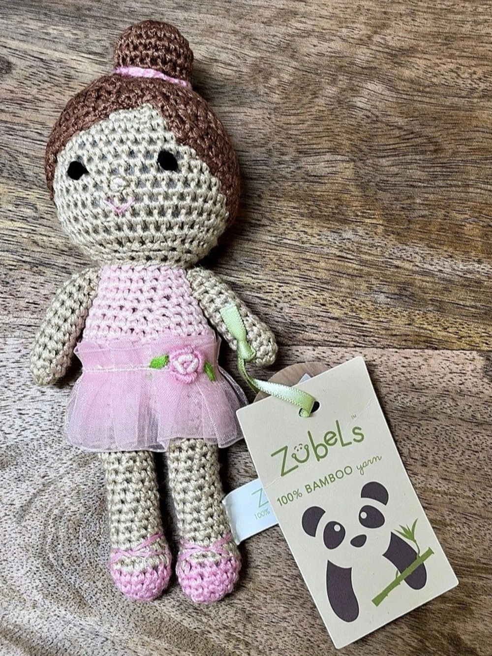 Zubels Lil' Dimples Ballerina Rattle Doll Crochet Pink & Brown